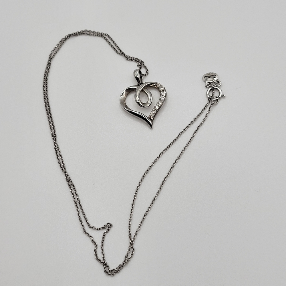 Kay Jewelers Heart Necklace White Sapphire Sterling Silver 18"
